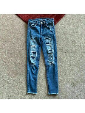 American Eagle Hi Rise Jegging Jeans Womens 00 Short Super Stretch Distressed